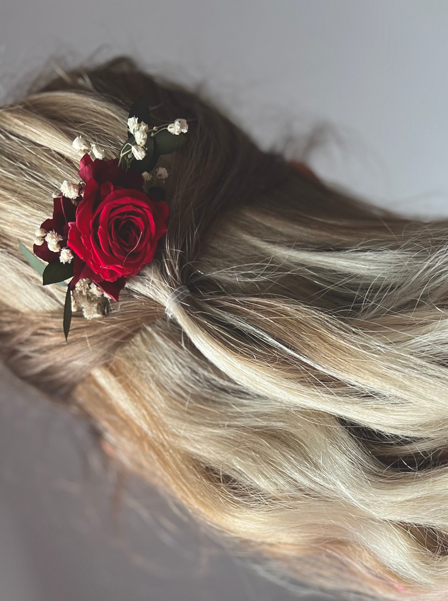 Classic Red Rose Everlasting Bridal Hair Piece Minimalist Wedding