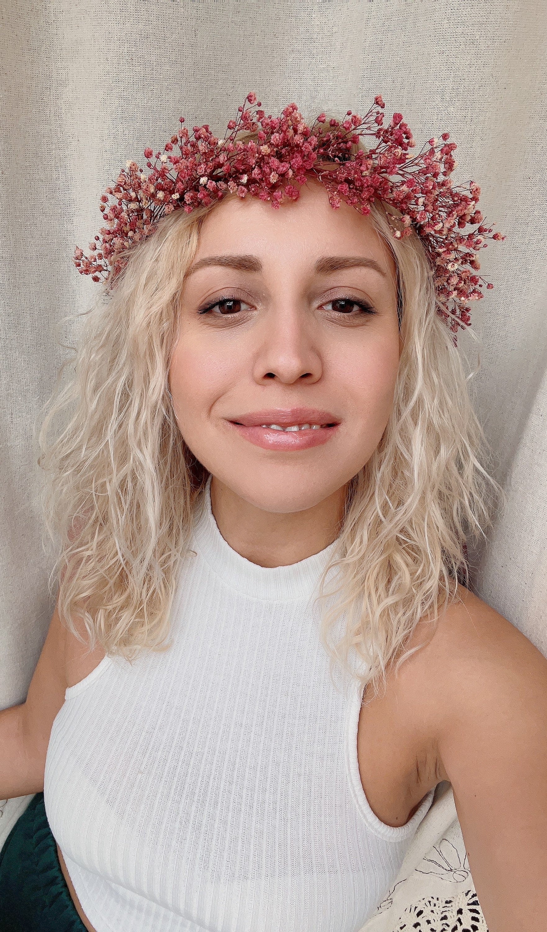 Pink Babys Breath Flower Crown, Preserved Real Gypsophila Flower